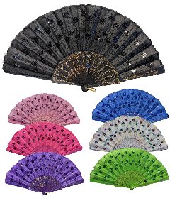 Sequin Peacock Embroidery Hand Fan
